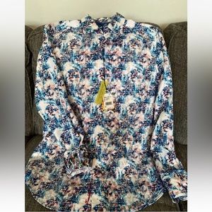 Robert Graham Deltona NWT $268 Blue Pink Floral Print Shirt Medium Embroidered